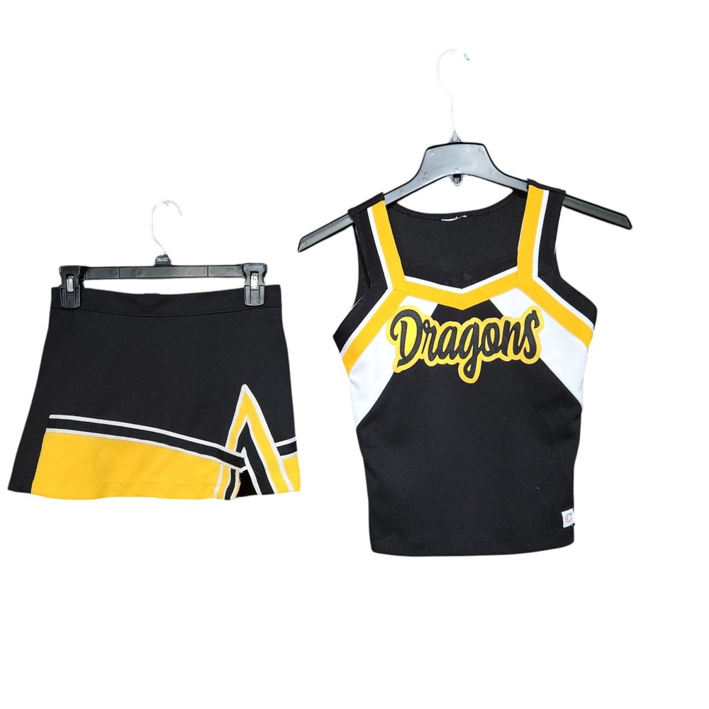 Team Leader Dragons Cheerleader Uniform Set Black Yellow White Small YM-11